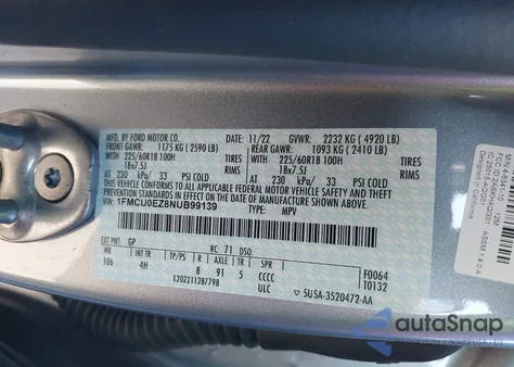 2022 Ford Escape Se Plug-In Hybrid from USA, damaged, VIN 1FMCU0EZ8NUB99139